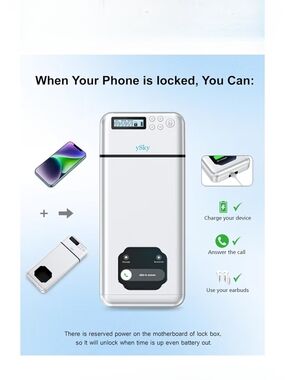 Silver Portable Power Bank with LCD DisplayMetal Phone Lock Box with Timer